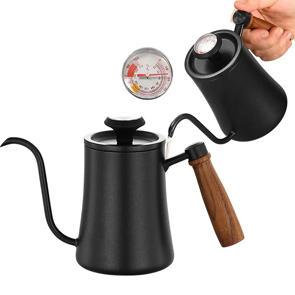 Stainless Steel Goose Neck Coffee Pot 550ml/850ml Wooden Handle Pour Over Coffee Kettle Scale Comfortable Grip