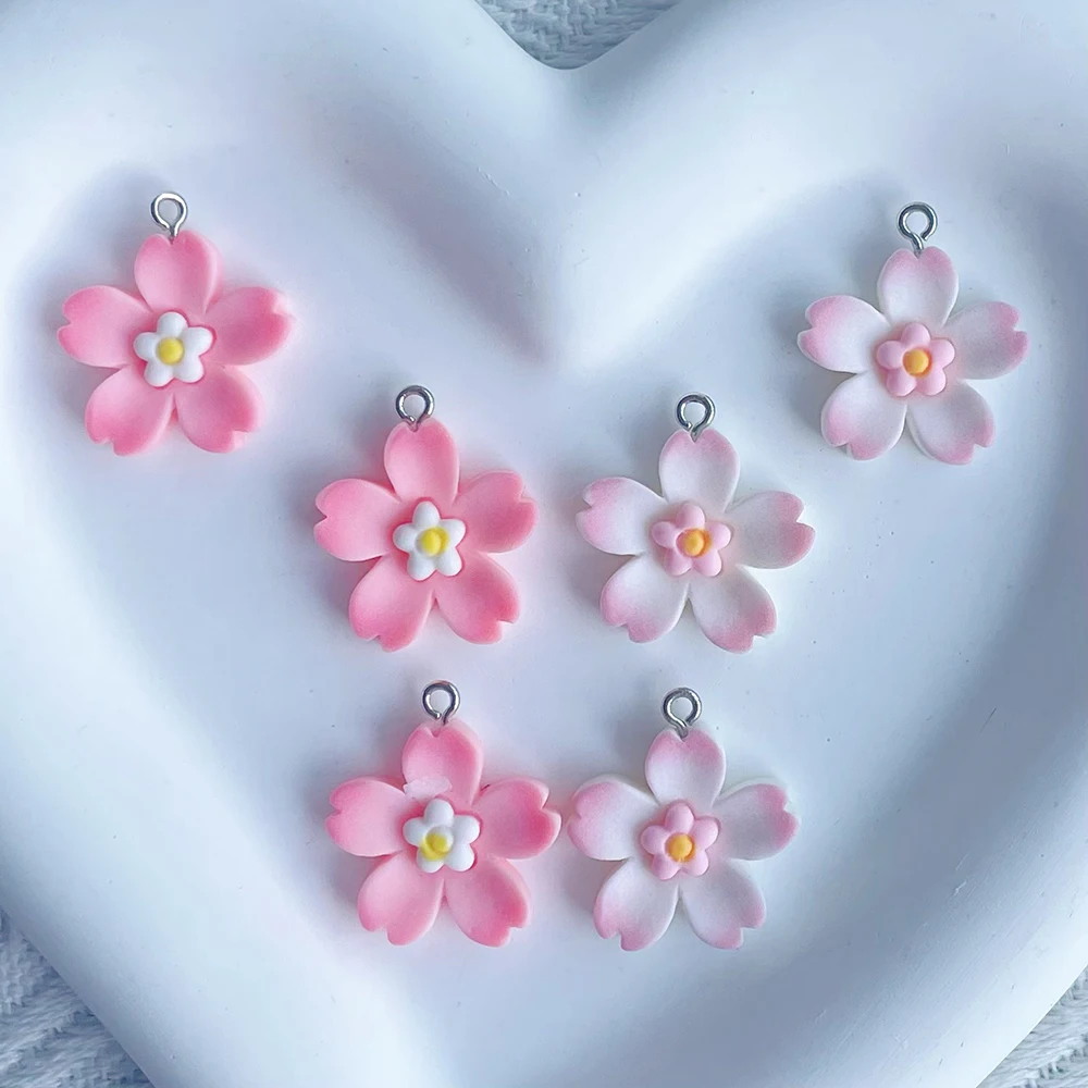 

2Pcs Macaron Resin Cherry Blossom Flower Charms DIY Pendants For Necklace Keychain Jewelry Making