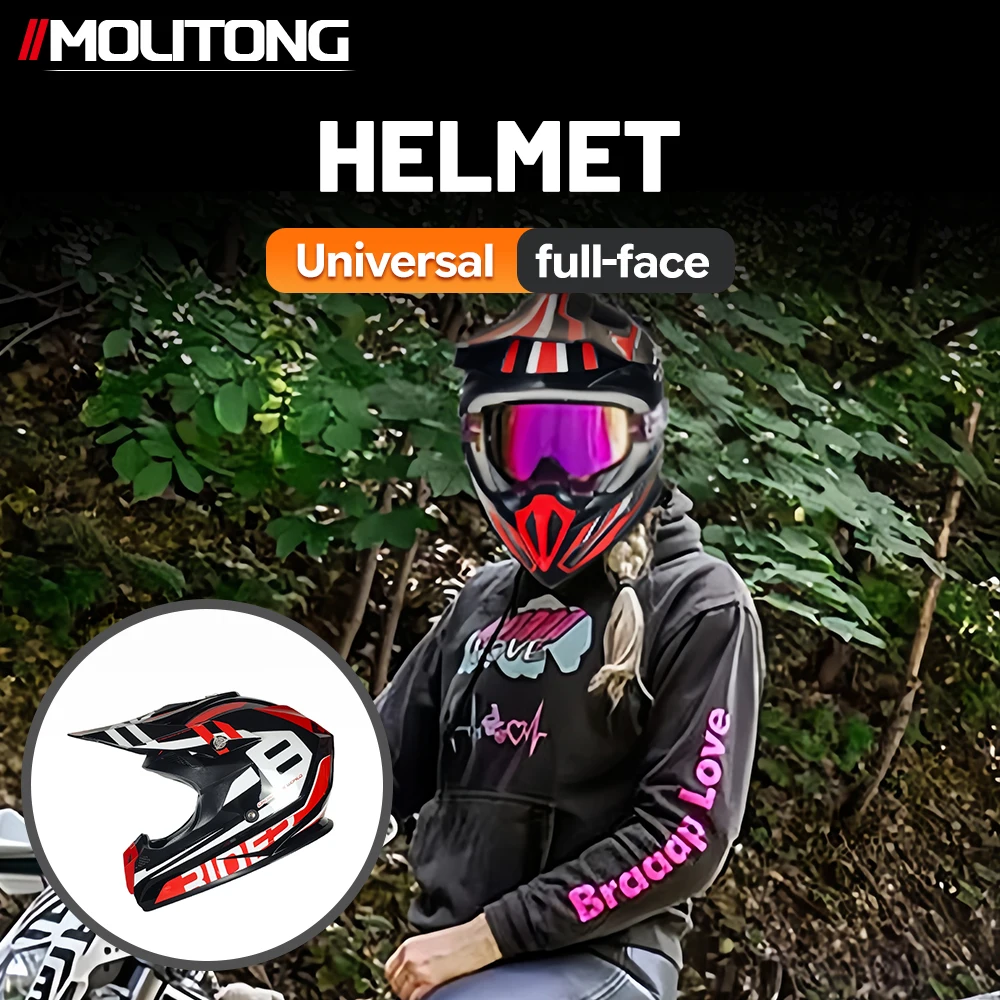 Motorcycle Helmet Off Road Motocross Full Face With Peak Visor Dual Lens Lightweight ABS Shell DOT Approved Breathable Lining