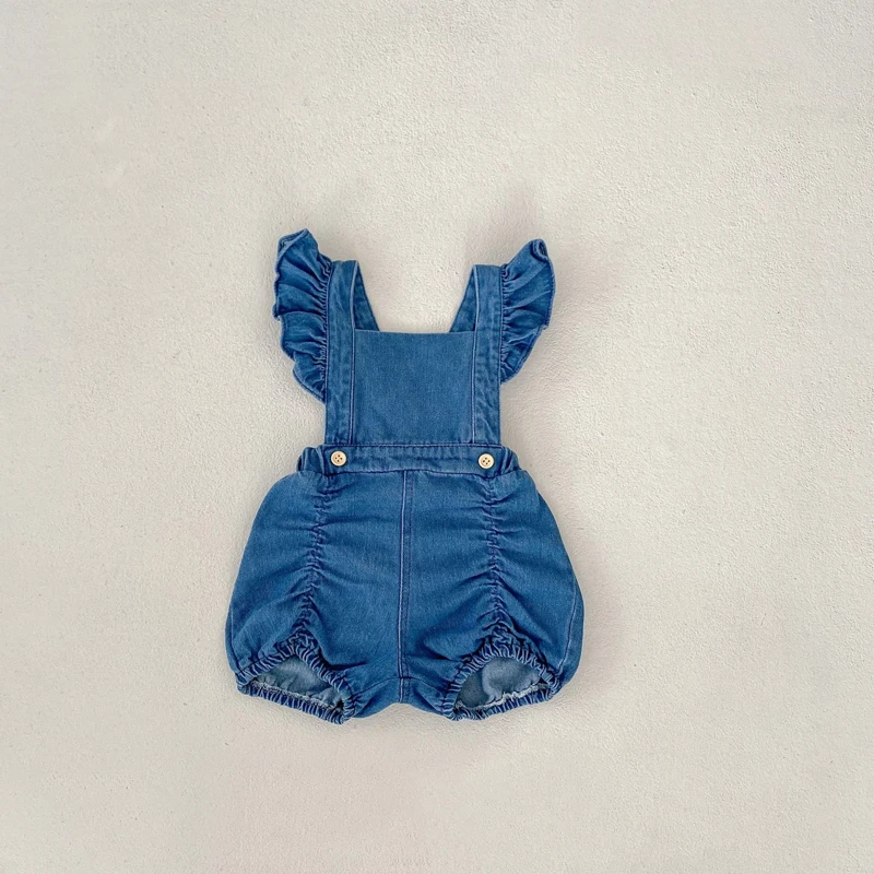 Autumn new style 0-3 year old baby clothing for baby girl trend denim suspenders shorts Xiaofei sleeves suspenders clothes