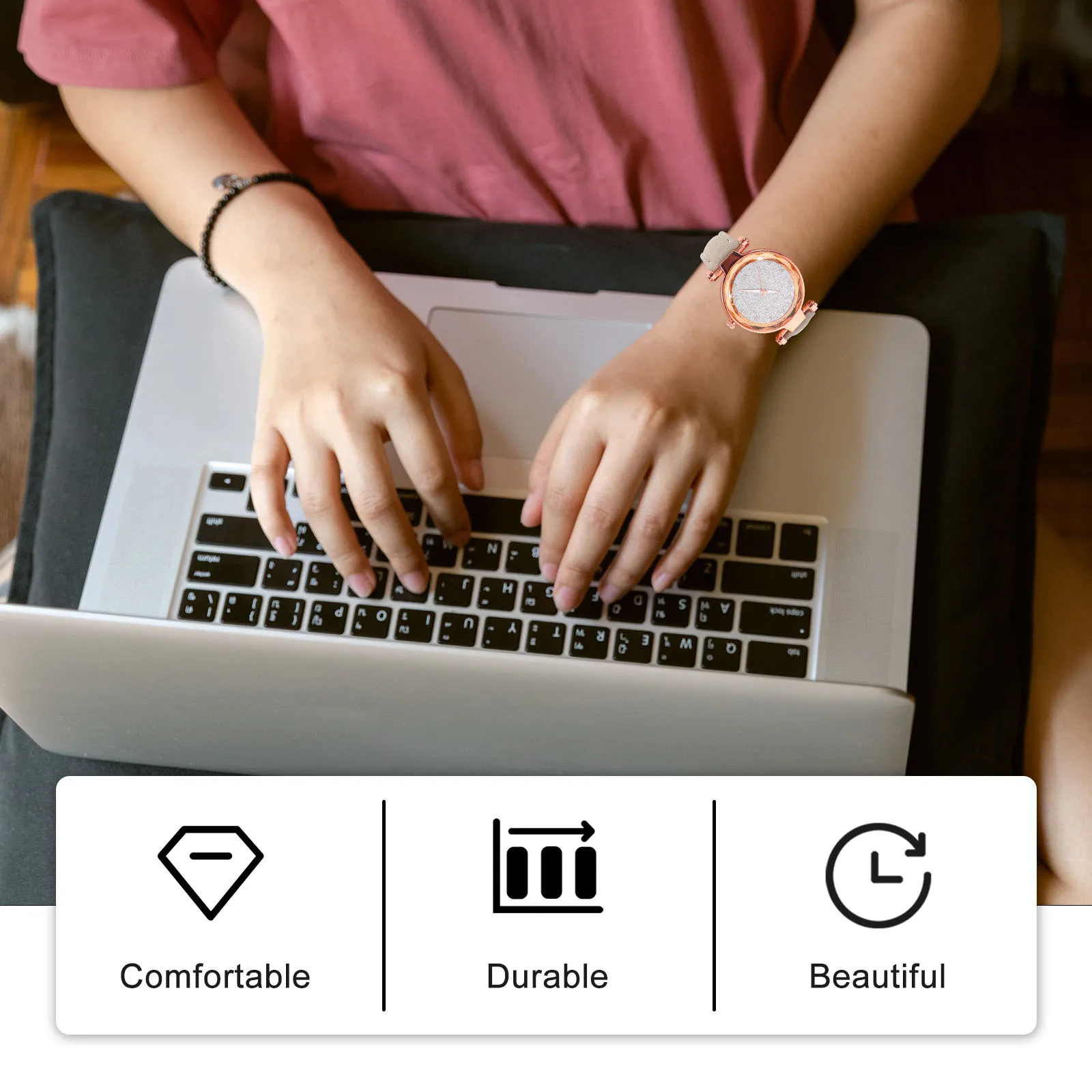 قطعتان من الساعات المضيئة للجنسين باللون الرمادي وحزام من جلد الغزال وساعة عصرية أنيقة ومتينة للرجال والنساء