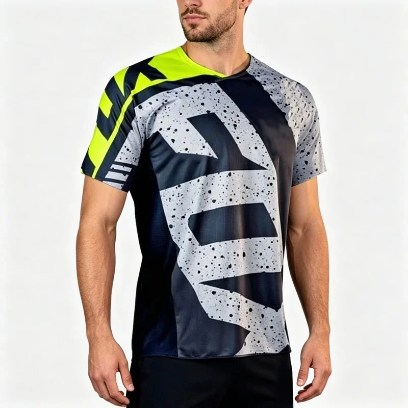 Herren Kurzarm Sport-T-Shirt mit Farbblockmuster, Atmungsaktiv, Sommerlich, Lässig, Modern und Vielseitig