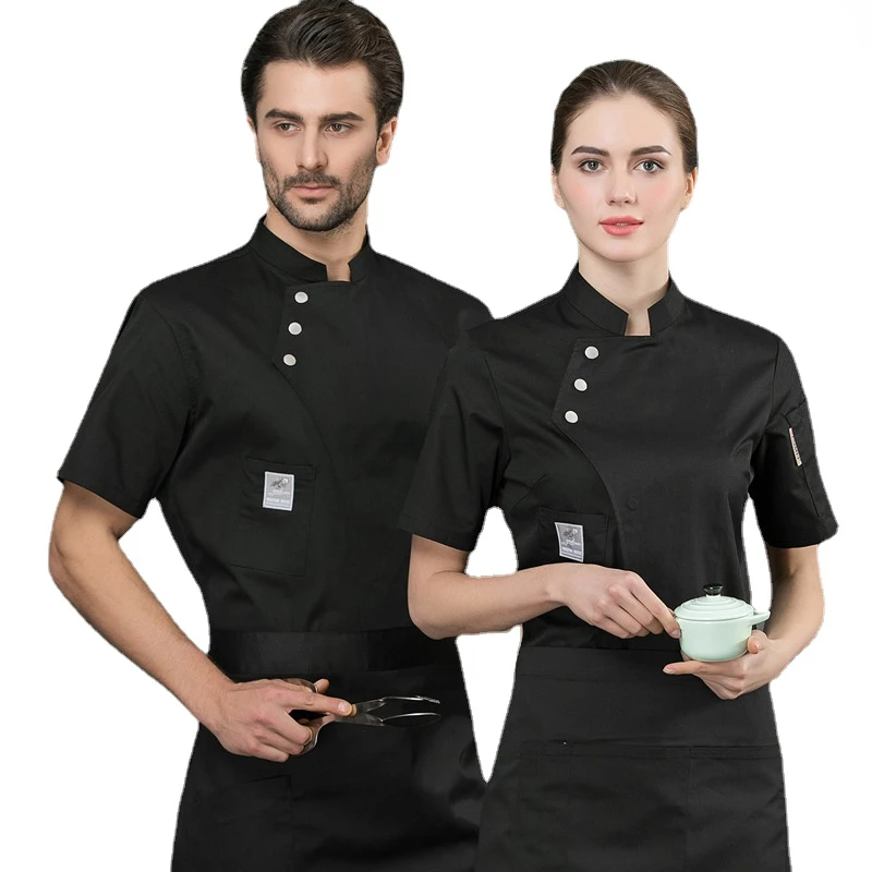 Jaqueta de cozinha de manga curta masculina, Hotel Restaurant Chef Uniform, Camisa de cozinha, Cafeteria, Padeiro Garçom Feminino Workwear