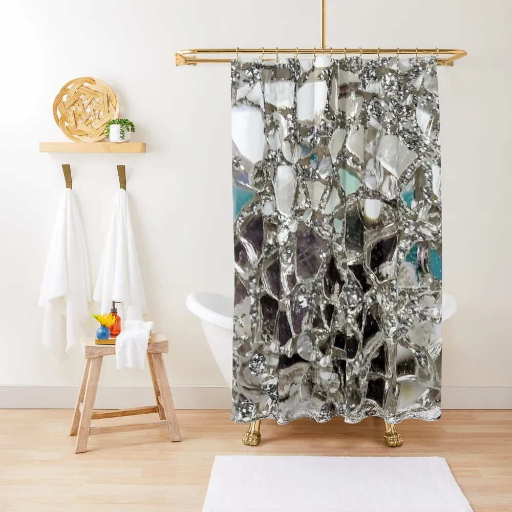 

Photographic Image Sparkly Silver Glitter, Glass and Mirror Shower Curtain Transparent Bathroom Shower Curtain