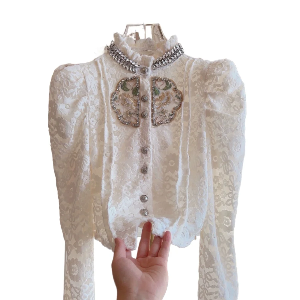 

Women's Retro Lace Shirt, Top, Clothing, Heavy Industry, Dingzhu, Fashion, 2024