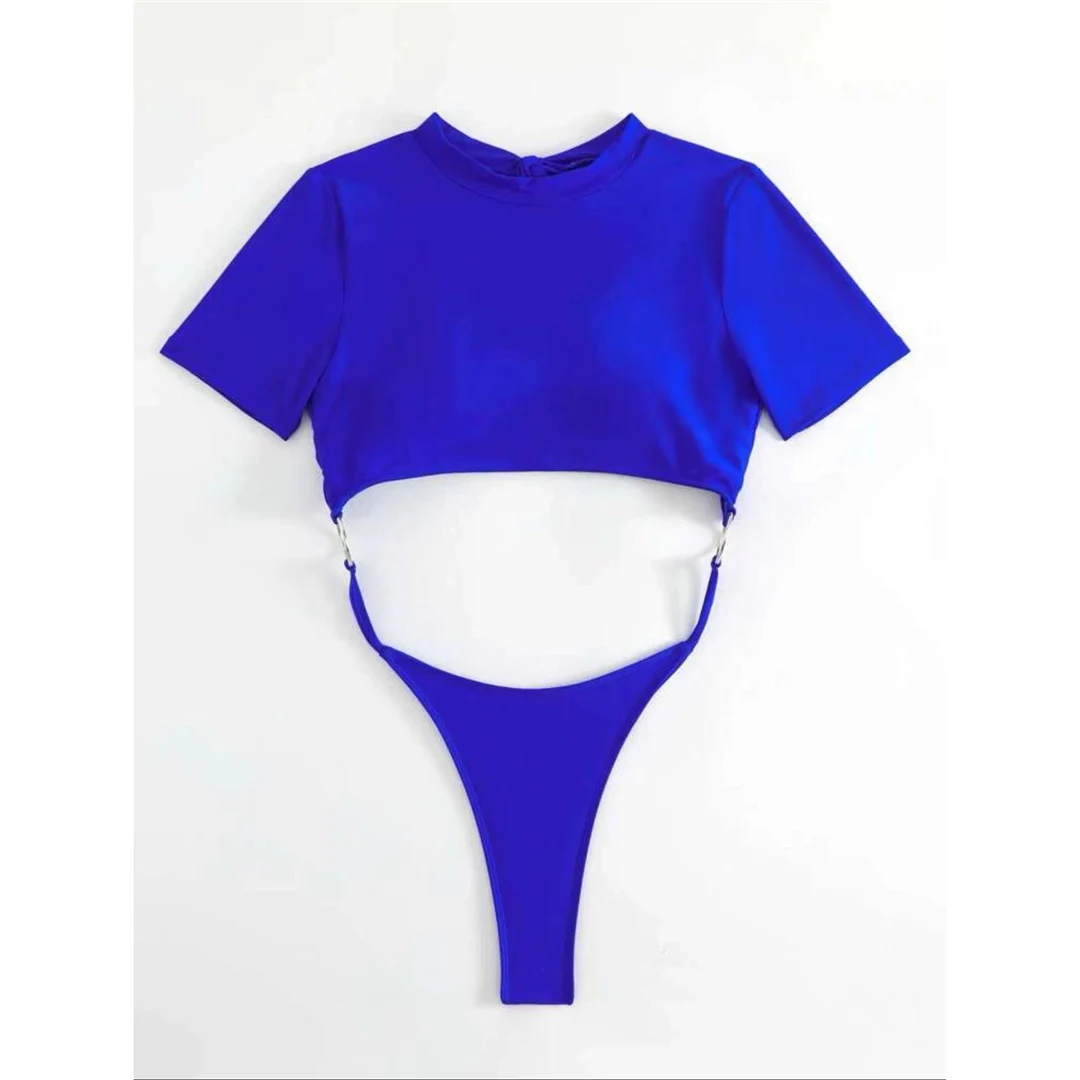 Sexy 9 Farben Mini Micro Thong Cut Damen Badeanzug Einteiliger Badeanzug Kurzarm Badebekleidung Badeanzug V5058 – Detail 11
