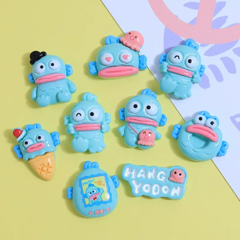 5pcs Cute Sanrio Hangyodon Resin Flatback Handmade DIY Cream Glue Mobile Phone Case Materials Clownfish Jewelry Resin Charms