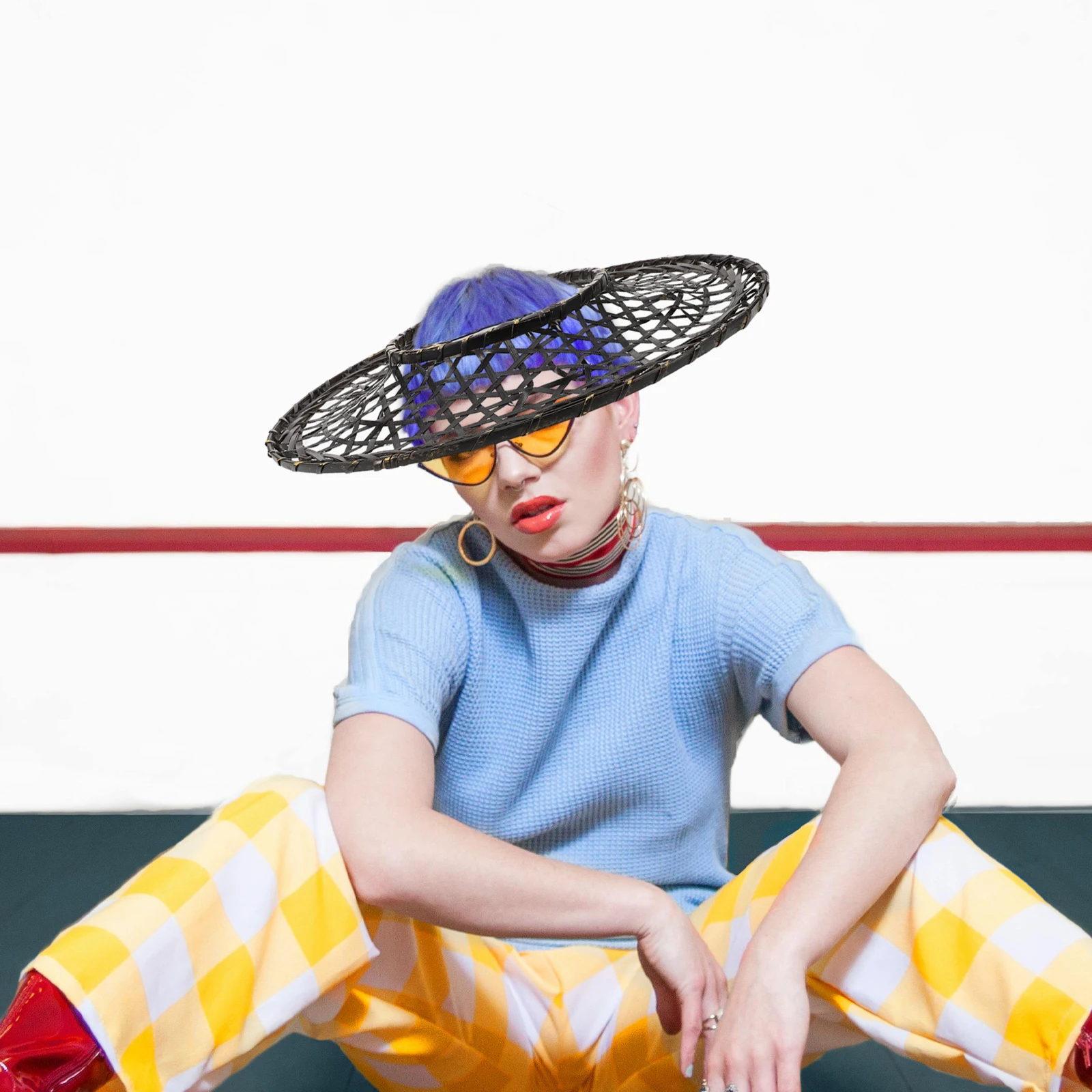 

Bamboo Woven Hat Black Hollow Cosplay Props 36cm Diameter Adult Size Lightweight Party Performance Stage Accessories Japanese