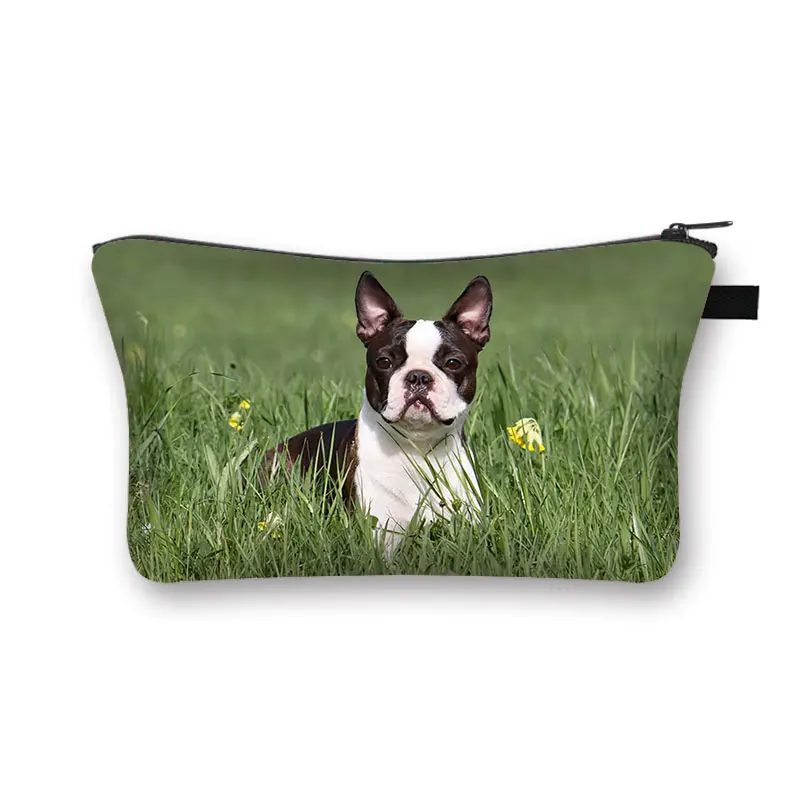 Maltese / Boston Terrier Dog Print Cosmetic Case Women Boxer Dogs Makeup Bags Organizer Toiletry Bag Zipper Pouch Lipstick Bags