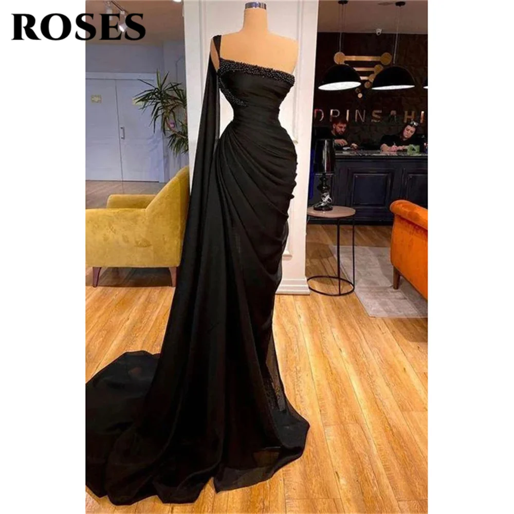 

ROSES Black Trumpet Formal Gown Mermiad Sexy Evening Dresses One Shoulder Night Dress Special Occasion Dress платье на выпускной