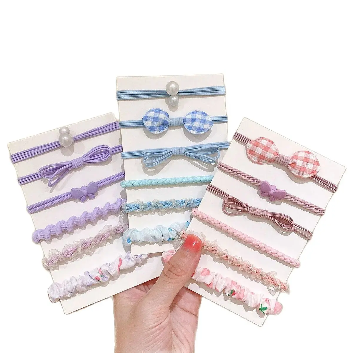 6 sztuk/zestaw cukierki wysoka elastyczna opaska do włosów dla dziewczynek uchwyt na kucyk gumka do włosów kokarda Scrunchie gumki do włosów gumowa opaska na głowę akcesoria — zdjęcie 2