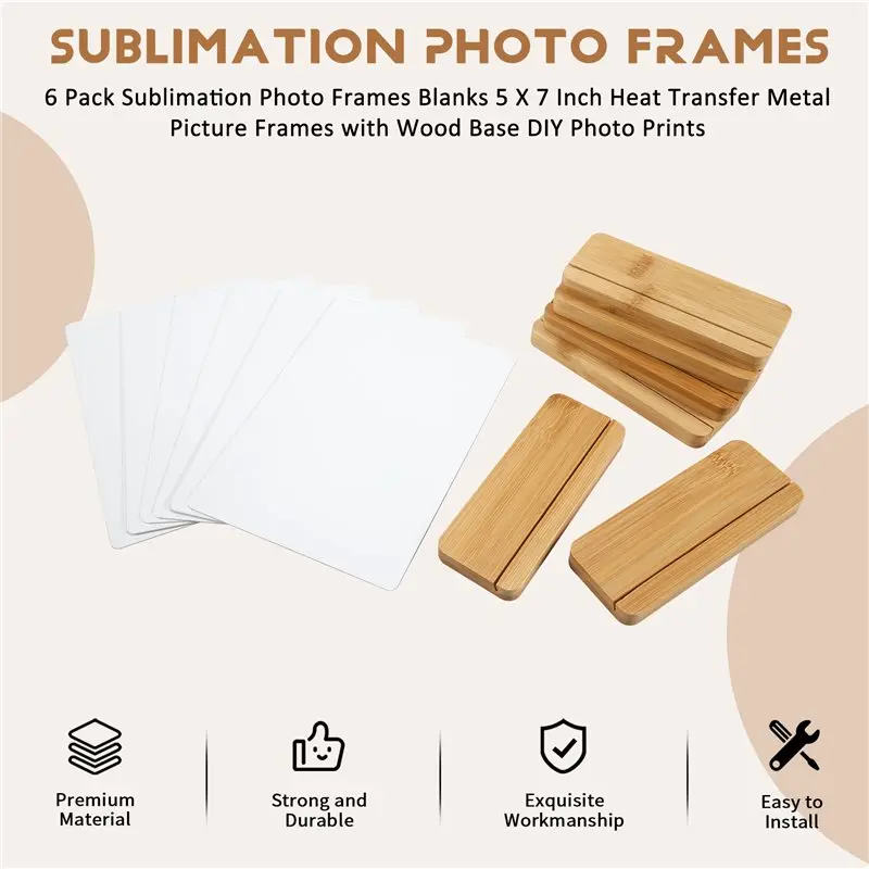 Limited Stock-FF 6 Pack Sublimation Photo Frames Blanks 5 X 7 Inch Heat Transfer Metal Picture Frames With Wood Base DIY Photo P