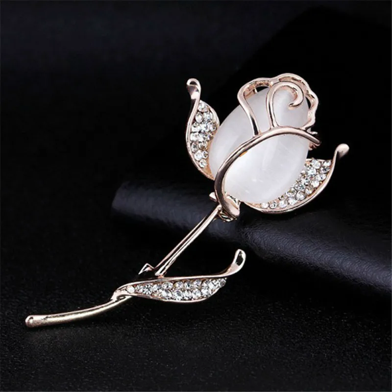 Broche fleur rose pour femme, opale, pierre, biscuits, épingles trempées, vêtements de mode, accessoires de bijoux de mariage, cadeaux