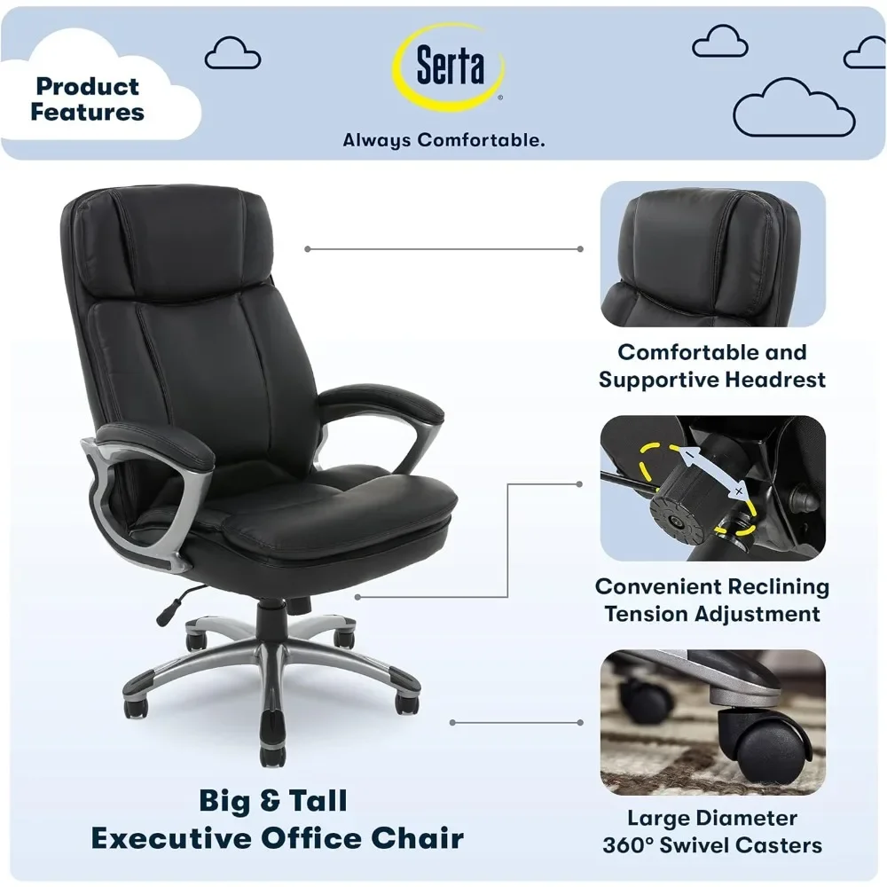 Fairbanks Big and Tall High Back Executive Office Ergonomic Gaming Computer Chair with Layered Body Pillows, Contoured Lumbar