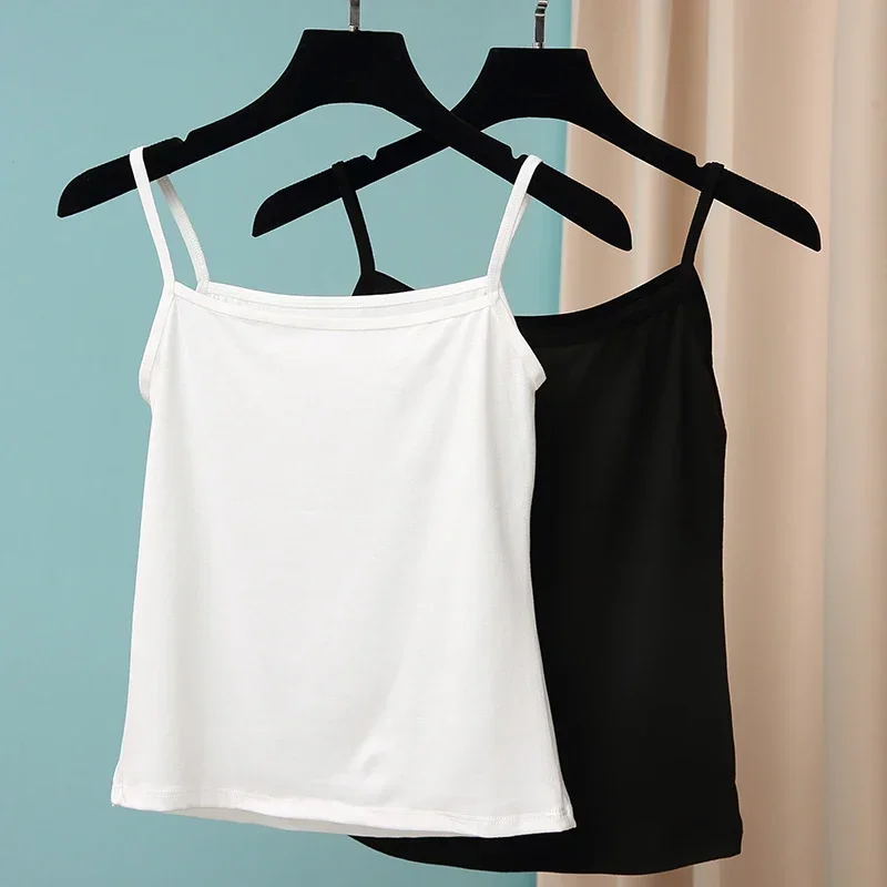 Women Solid Color Camisoles Summer Girl Sexy Strap Cotton Sleeveless Thin Camisole Vest Top Simple Base Vest Tops Female Undies