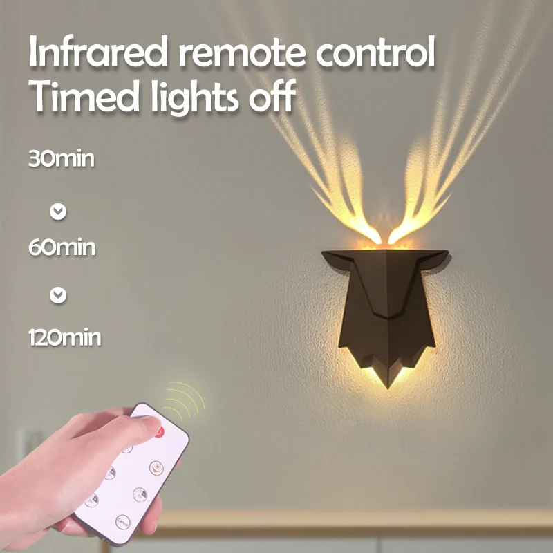Deer Shadow Luce notturna ricaricabile 3 livelli di luminosità Lampada da parete per dormire Dimmerazione continua accanto alla lampada per l'arredamento della camera da letto