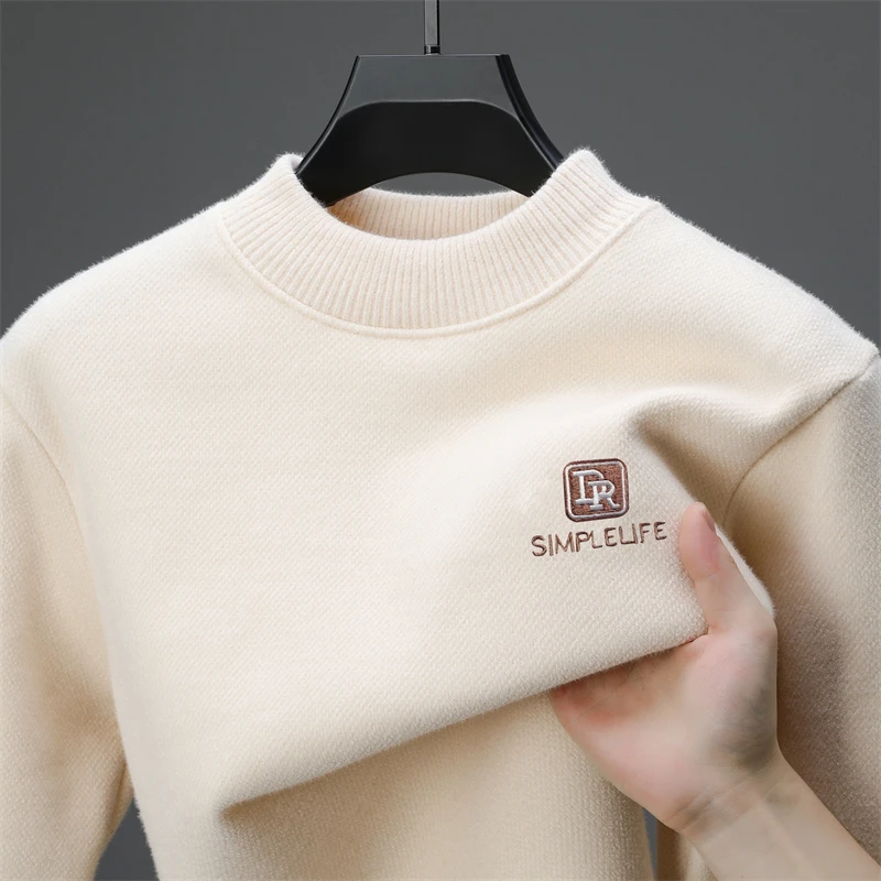 

Light luxury high-end brand round neck sweater men's Korean trend embroidery winter new plush thick casual warm knit pullover