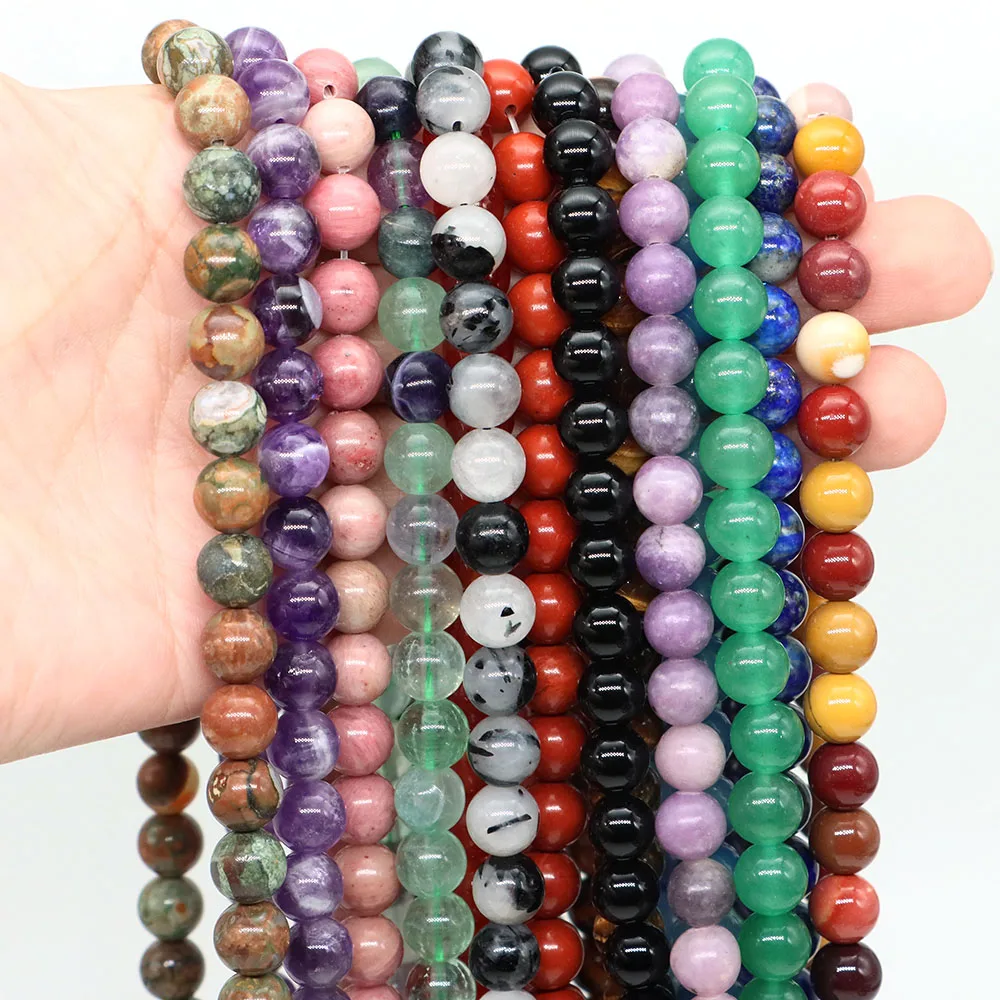 Natural Stone Beads Tiger Eye Amethyst Agate Jasper Pink Quartz Loose Round Bead for Jewelry Making DIY Bracelets 4/6/8/10mm