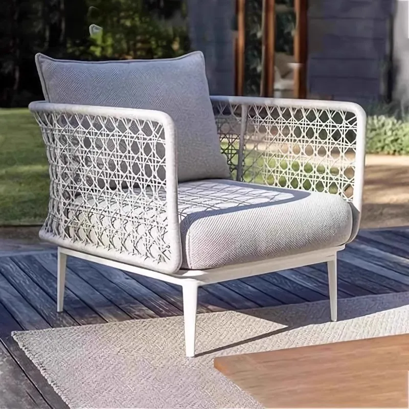 Outdoor sofa courtyard rope villa balcony garden open-air waterproof sun simple creative designer single rattan chair