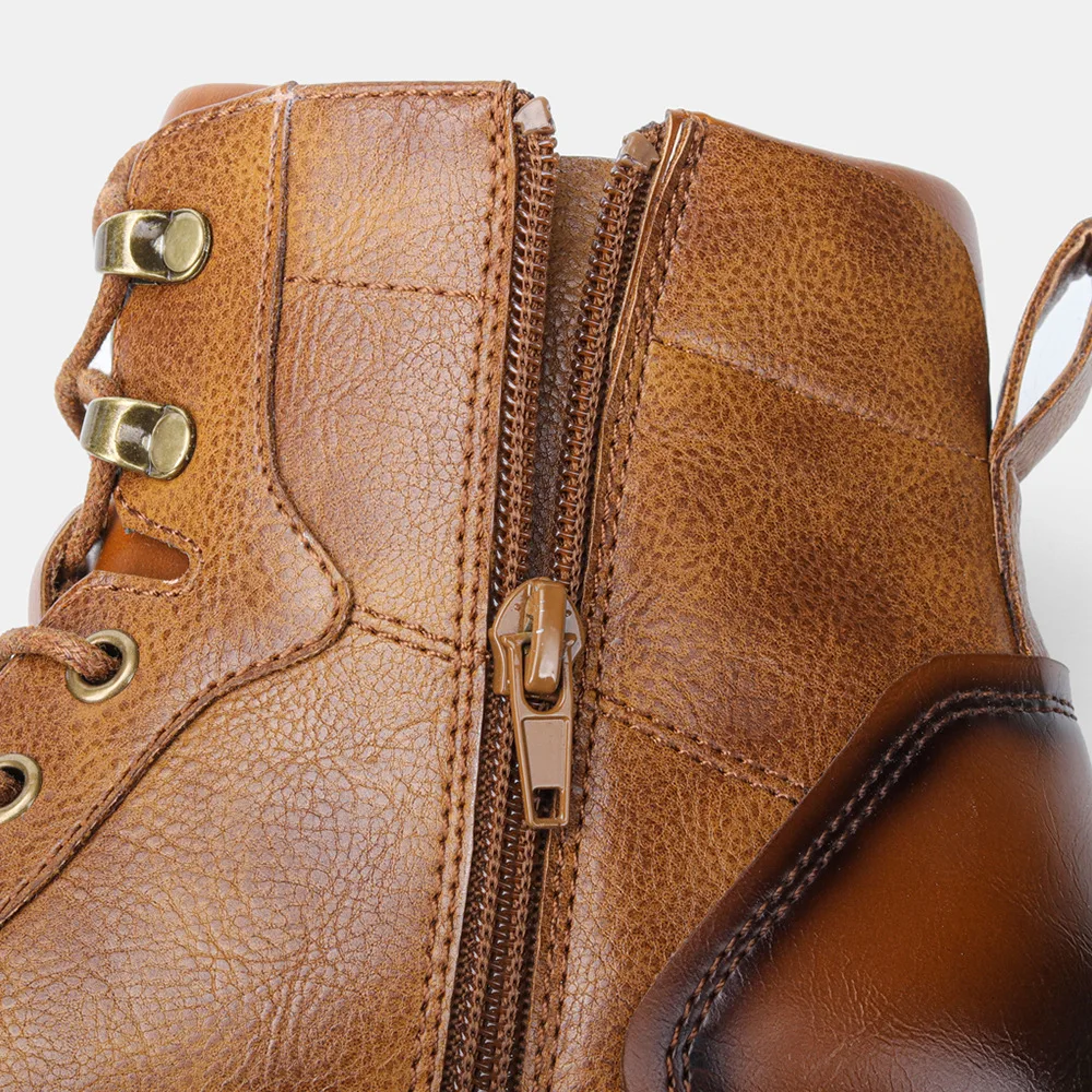 Plus size 50 Men Boots Side Zipper Men Leather Boots Retro Motorcycle Boots Wear-resistant Comfort Quality Male Ankle Boots New - view 3