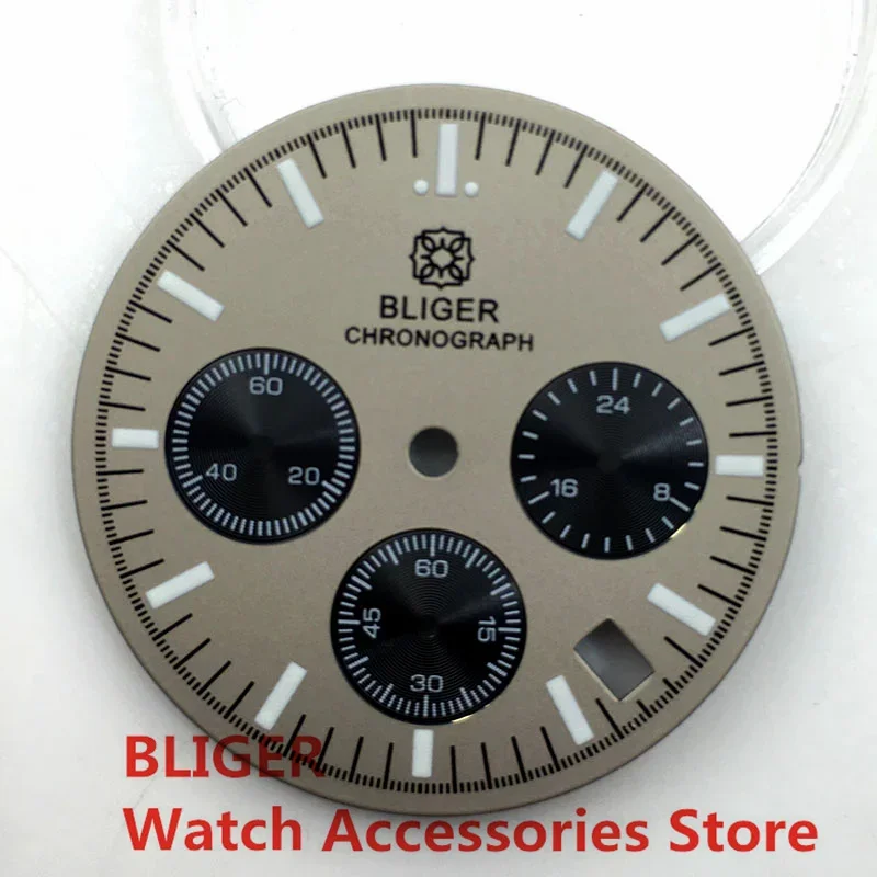 BLIGER 32.5mm Watch Dial Speed Chronograph For VK63 Quartz Movement Luminous Modified Replacement Watch Accessories