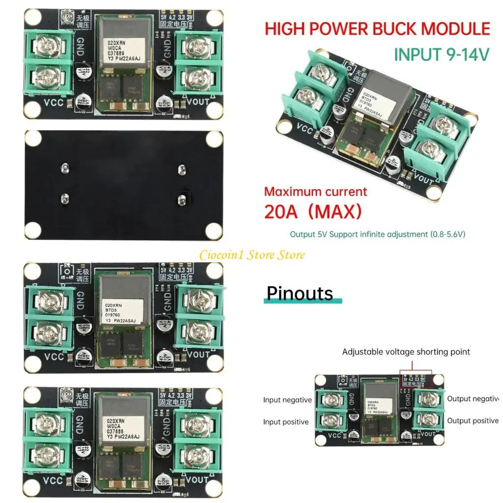

A3PC Эффективная высокая мощность 20A DCDC Buckk STYPLOND Модуль регулируемые напряжения вход (DC9-14V)