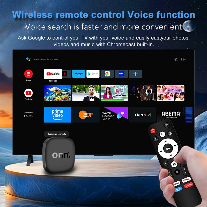 Onn 4K Android 13 Smart TV Box 4K Quad Core Set-Top Box 5G Connectivity 8GB 128G Voice Remote for Streaming Media Player