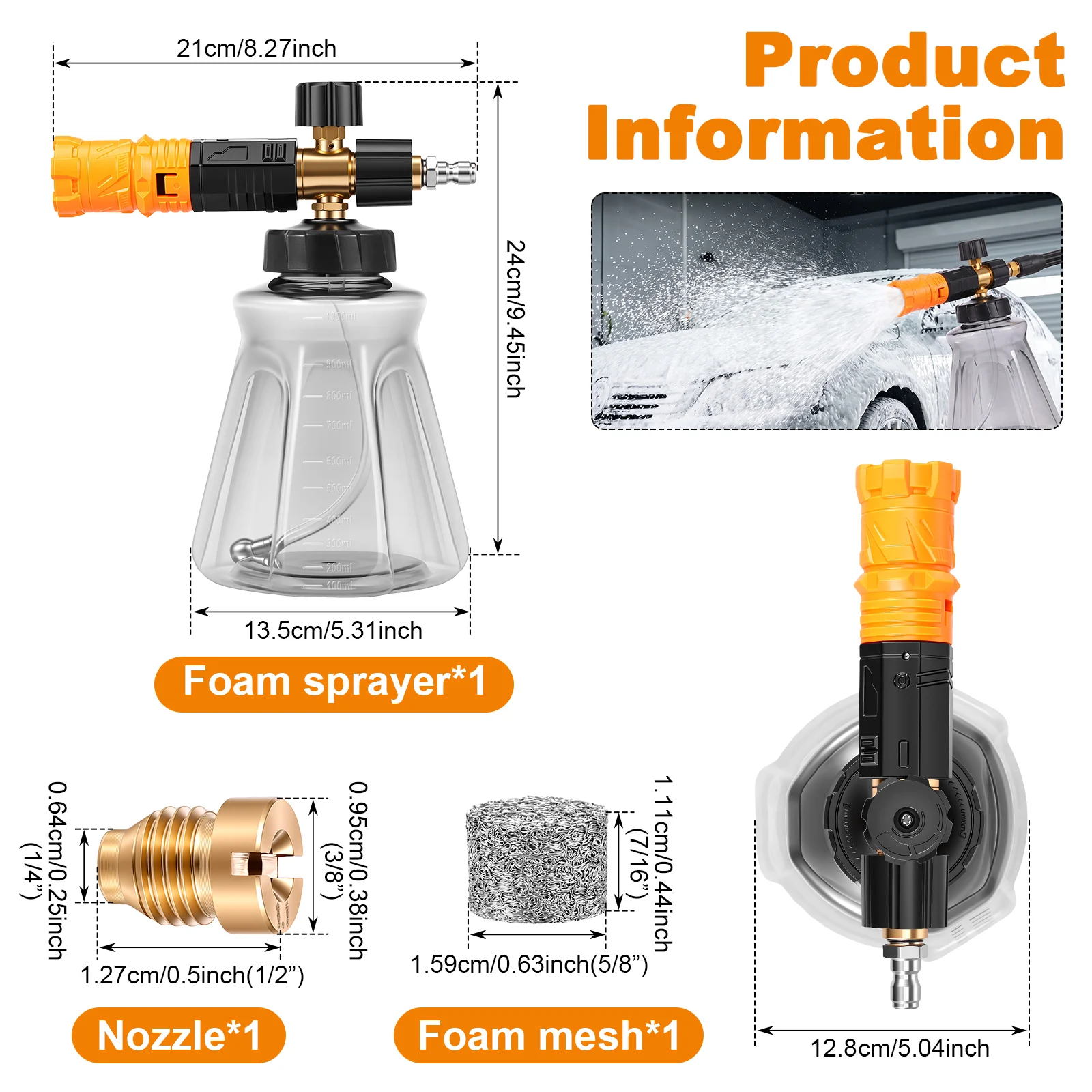 Foam Cannon for Pressure Washer 1/4 Inch Quick Connector 4000 PSI Soap Blaster Wide Mouth Car Wash Jet Sprayer Thick Suds Maker