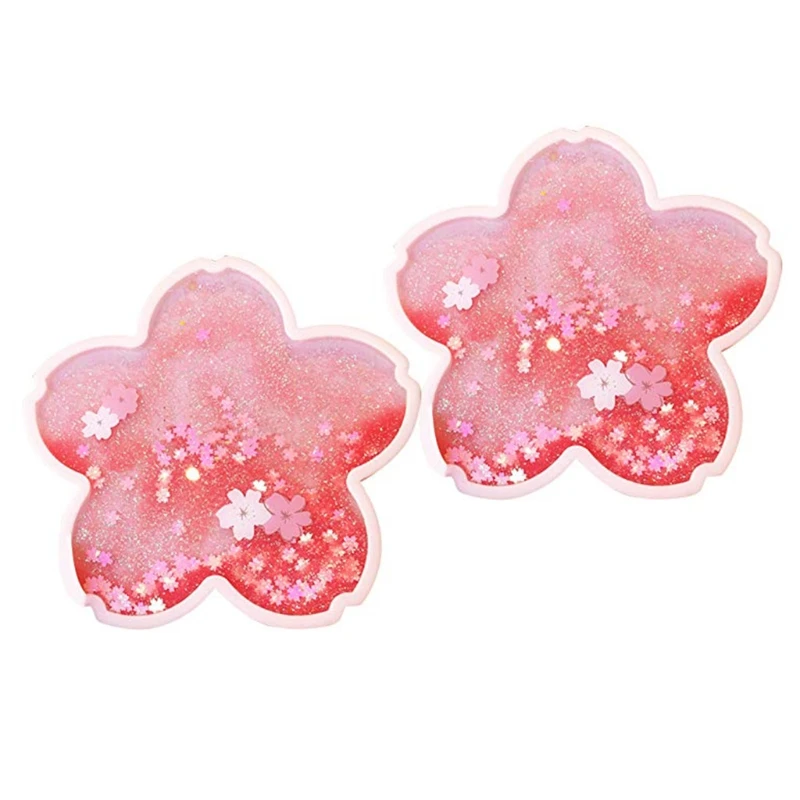 Glitter Coasters for Drinks Cherry Flower Pattern Insulation Plastic Funny Cup Mat for Decoration