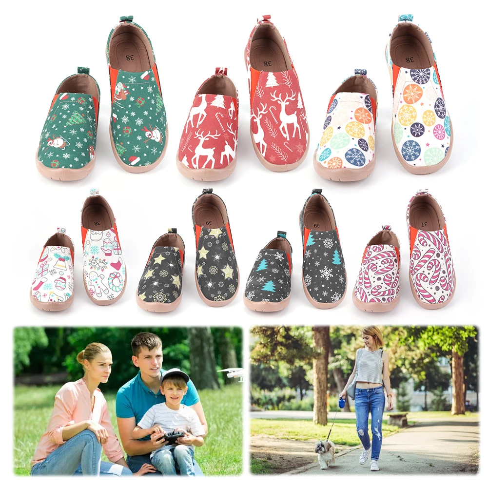 

Women Christmas Loafers Slip On Flats Anti Slip Lightweight Walking Loafers Round Toe Comfortable Boat Shoes for Outdoor Travel