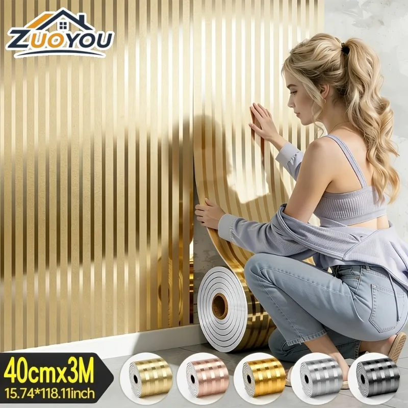 Peel and Stick Wallpaper Gold Stripe Wall Panels Self Adhesive Waterproof Vinyl Wall Covering for Living Room Bedroom Home Decor