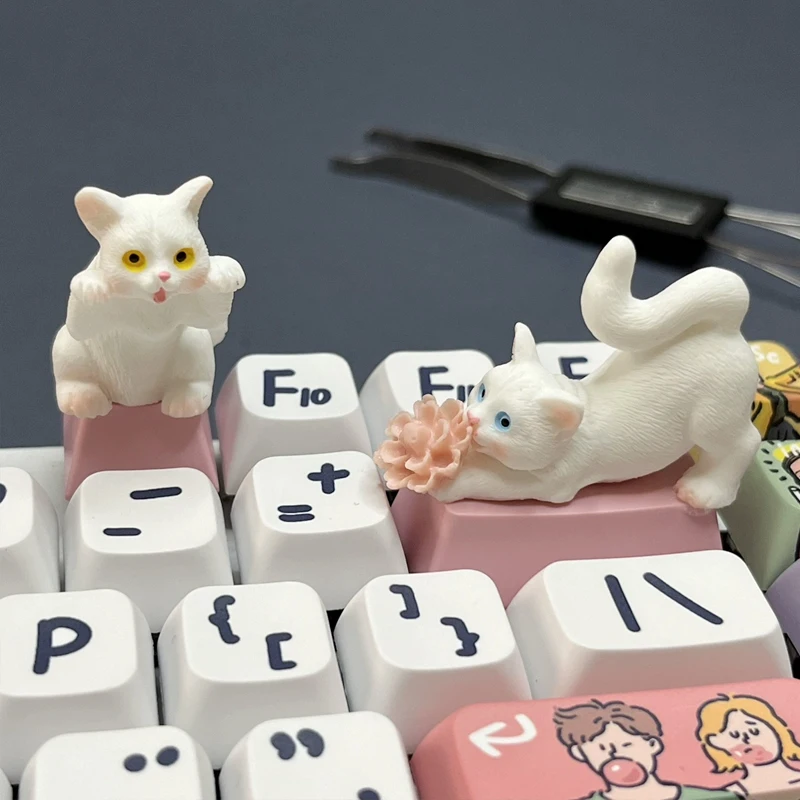 Creative DIY Flower Cat Keycap Backspace2.25u Backspace Key Cute Pink Girl Cross Axis Personalized Cat Keycap