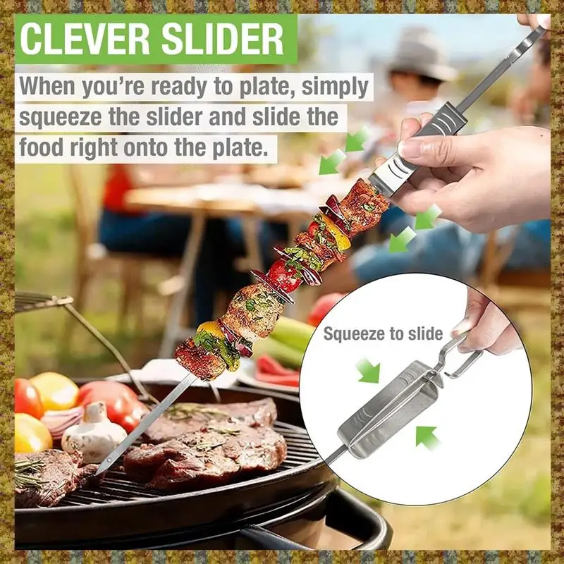 Stainless Steel Kabob Skewers For Grilling, 16-Inch Metal Skewers With Slider For Safe & Easy BBQ, 4-Piece Easy To Use