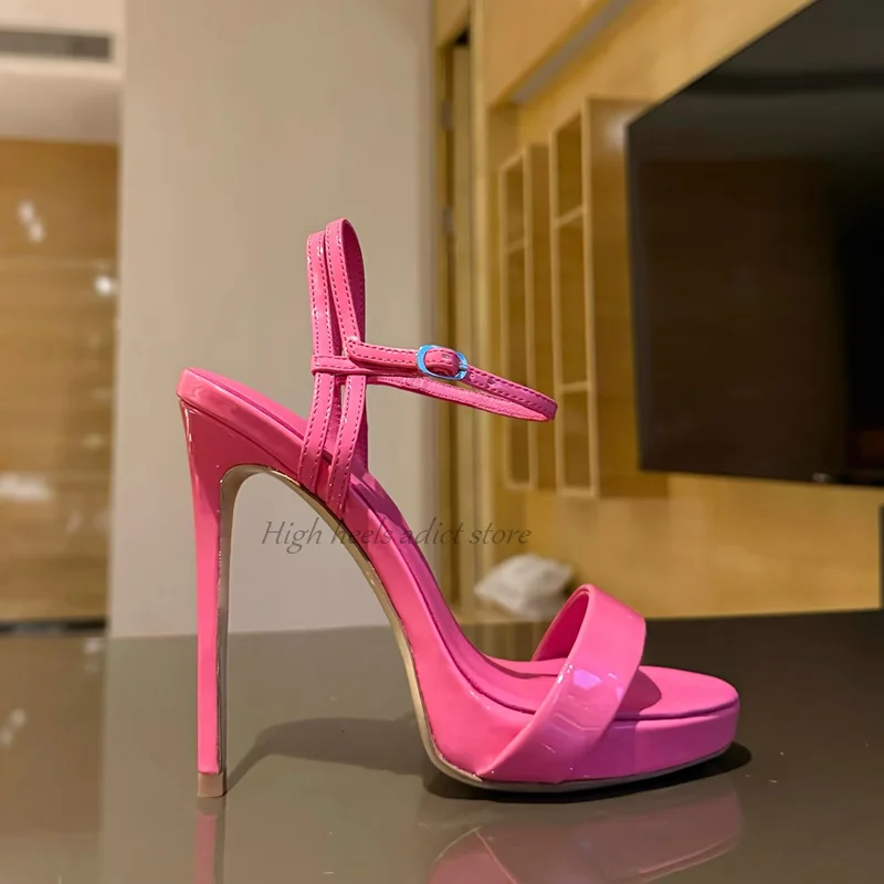 المرأة كريستال بلينغ الساخن الوردي مثير الصنادل صيف جديد في حفل زفاف منصة جلدية 12 سنتيمتر عالية الكعب مصمم أحذية كبيرة الحجم