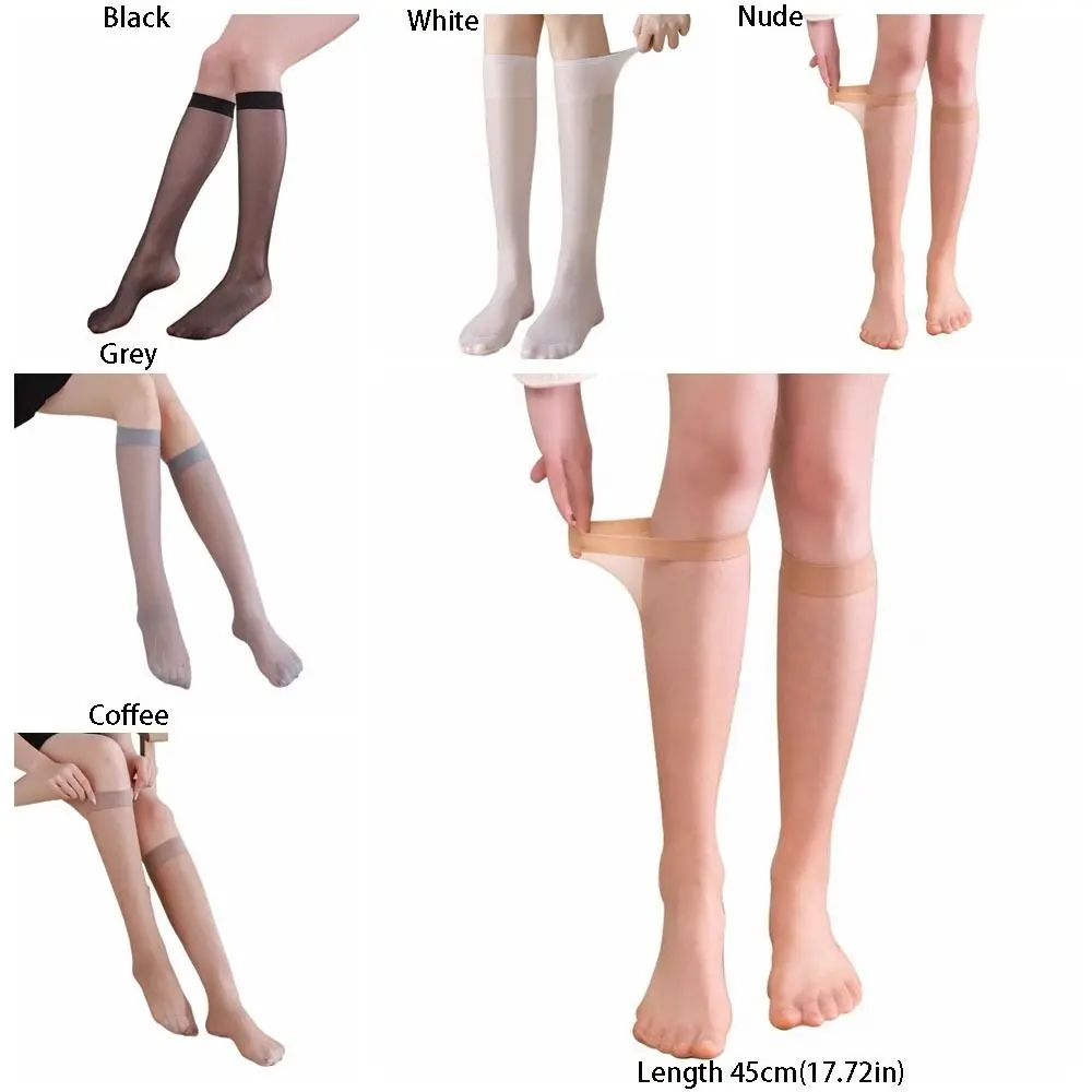 1 Pair Solid Color Ultra-thin Nylon Stocking Sweat-absorbing Breathable Women Long Socks Anti-fric