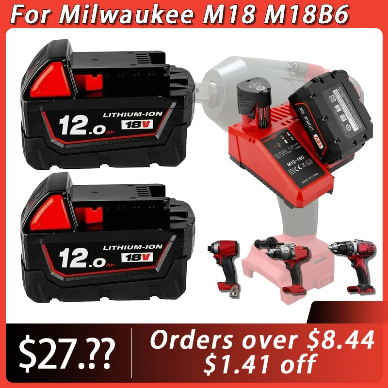 

Литий-ионный аккумулятор 18 в Ач 6 Ач для Milwaukee M18 M18B6 XC 48-11-1860/зарядное устройство, аккумуляторная батарея