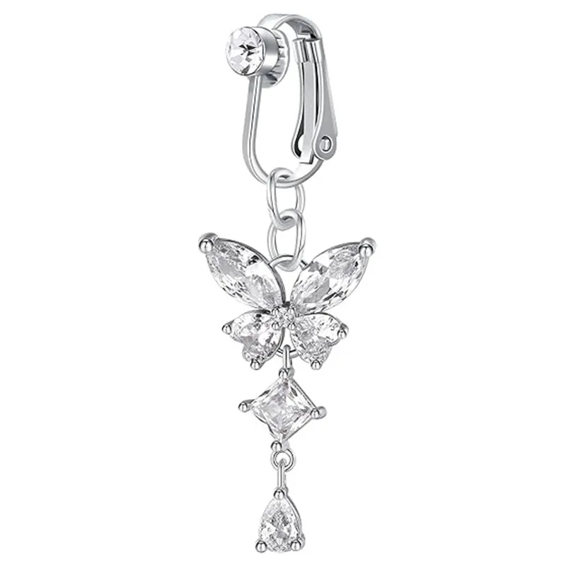 Clip op navelpiercing vlinder koper zirkoon roze nep buikpiercing navelstreng navel lichaamssieraden trendy mode-stijl