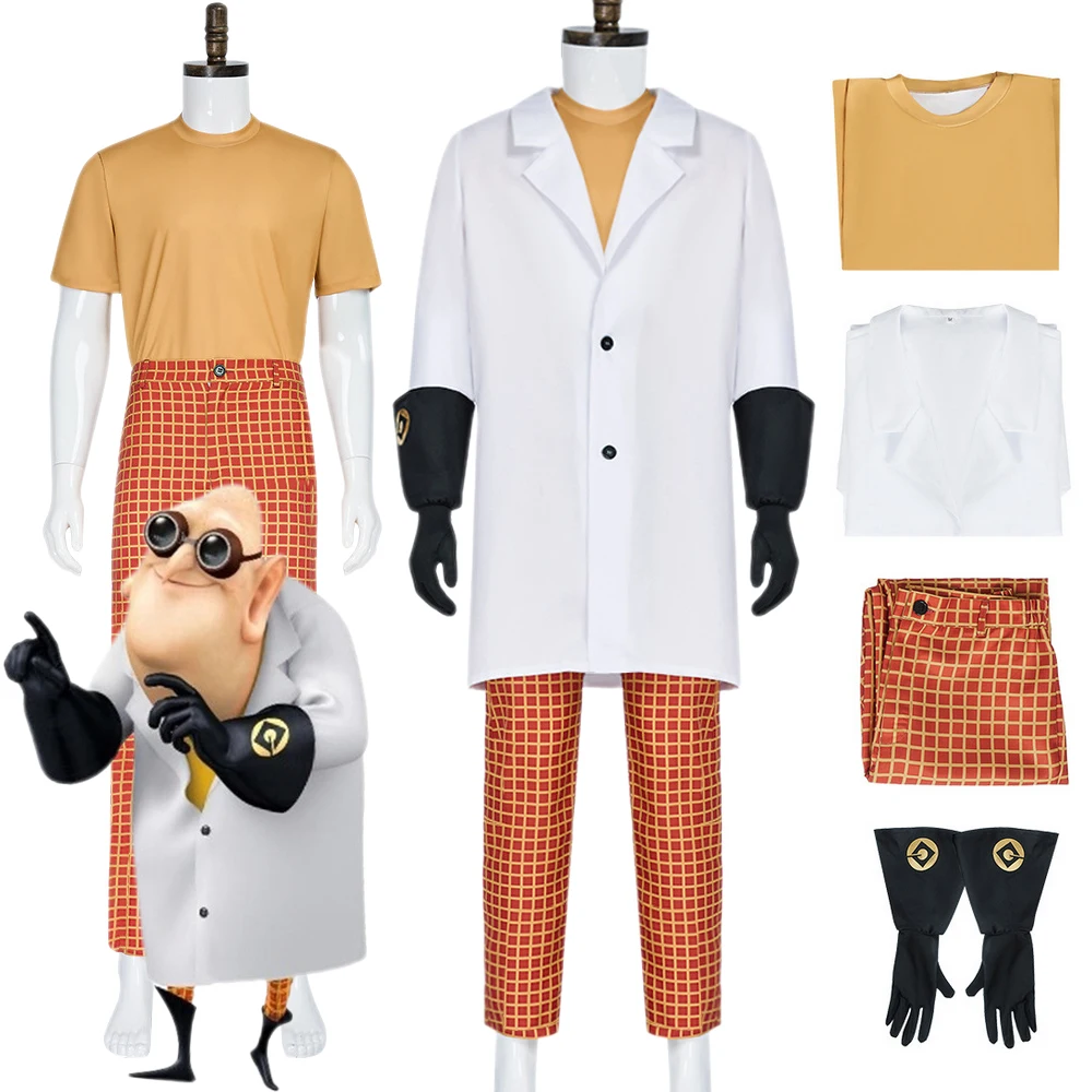 

Костюм для косплея Доктора Нефарио из фильма, белое длинное пальто, клетчатые брюки, футболка и перчатки, комплект для мужчин на Хэллоуин