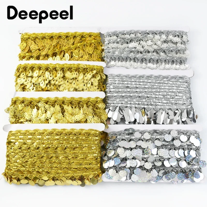 2/5Yard Deepeel 3-5.5cm Sequins Hanging Tassel Fringe Trim Ribbon Dress Clothes Decorative lace Fabric Trimming Sewing Accessory