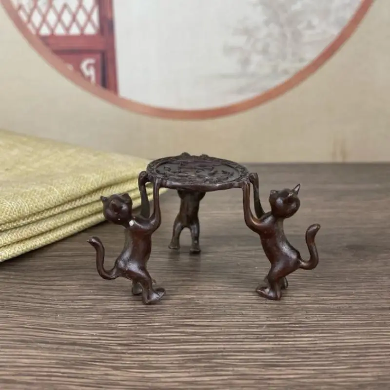 Mini-Retro-Tablett mit drei Kätzchen, bezaubernder Tischständer für den Eingangsbereich, Räuchergefäß, Kerzenhalter, Raumdekoration