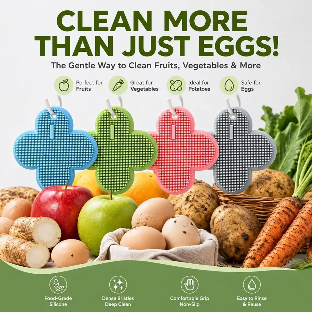 BPA Free Soft Silicone Egg Washer Easy To Rinse Gentle Bristles Vegetable Scrubber Reusable Egg Cleaning Tool Kitchen