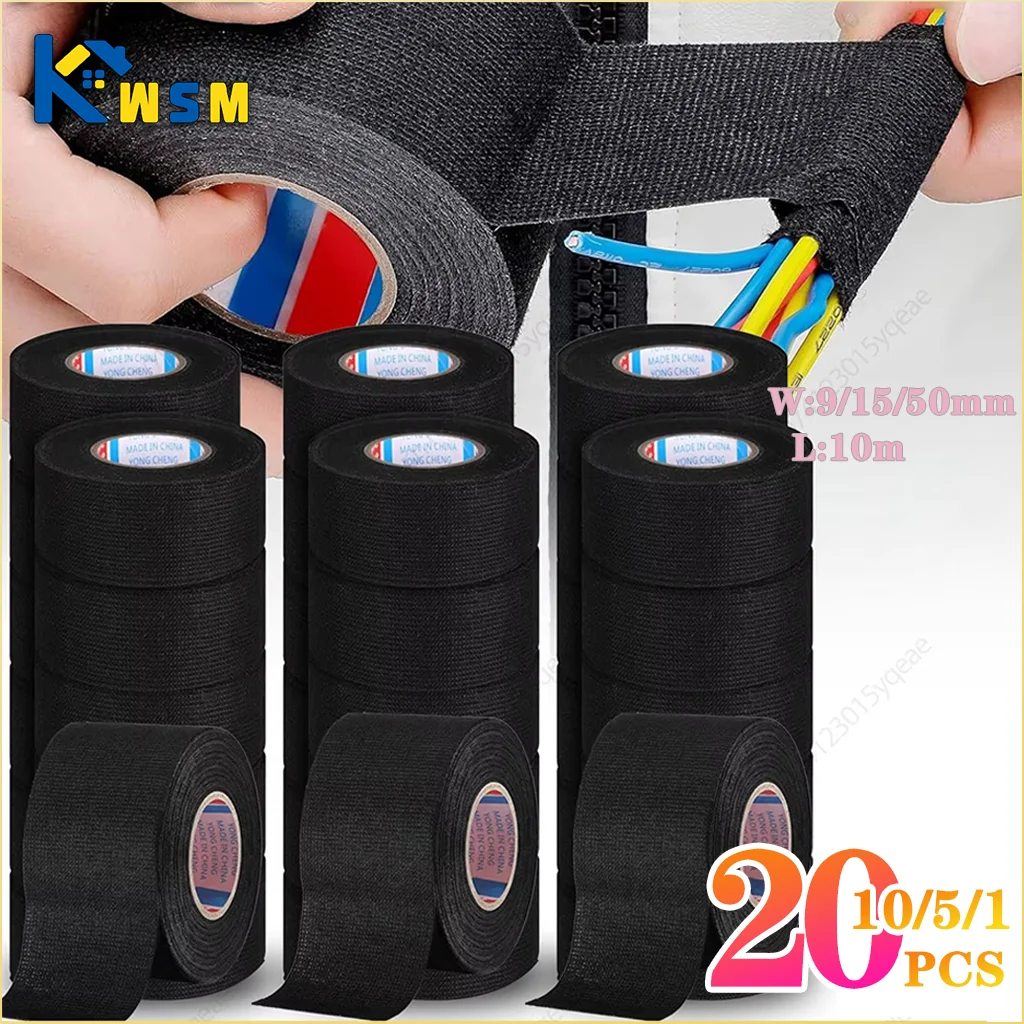 1-20PCS Automotive Wiring Harness Tape Electrical Heat-resistant Insulation Tape Automotive Electrical Line Fixing 50/15/9 Width