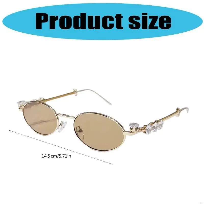 50LE Metal Oval Frame Frame Sunglasses Rhinestons