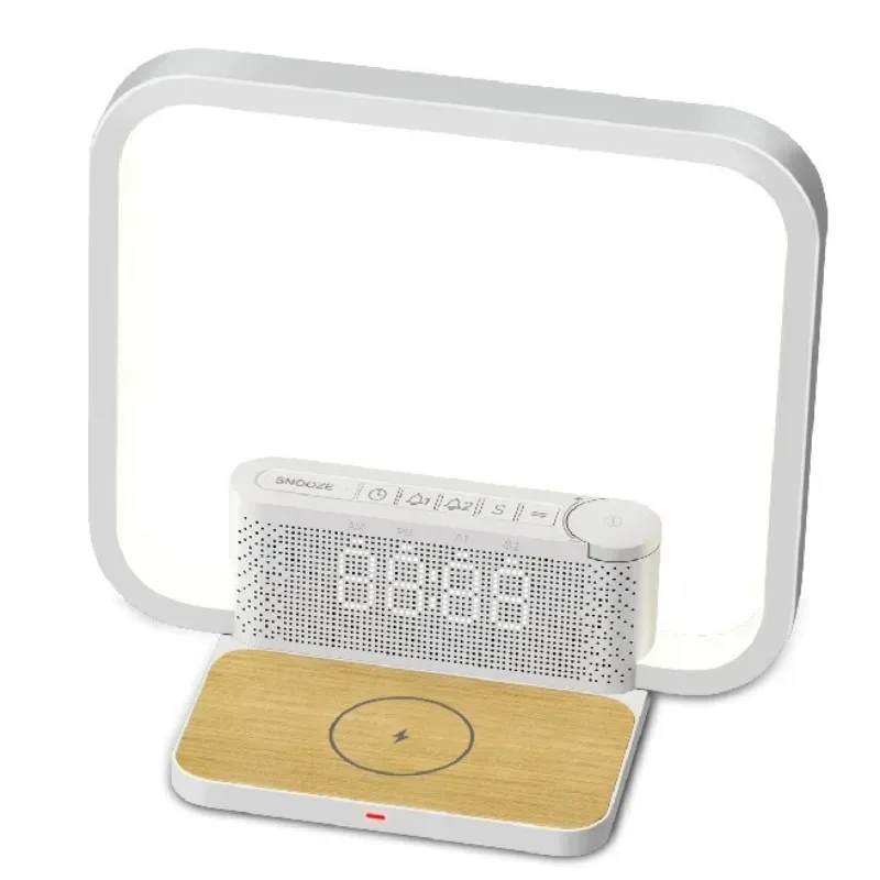 Bedside lamp double alarm clock 10W wireless charging natural sound wake-up light
