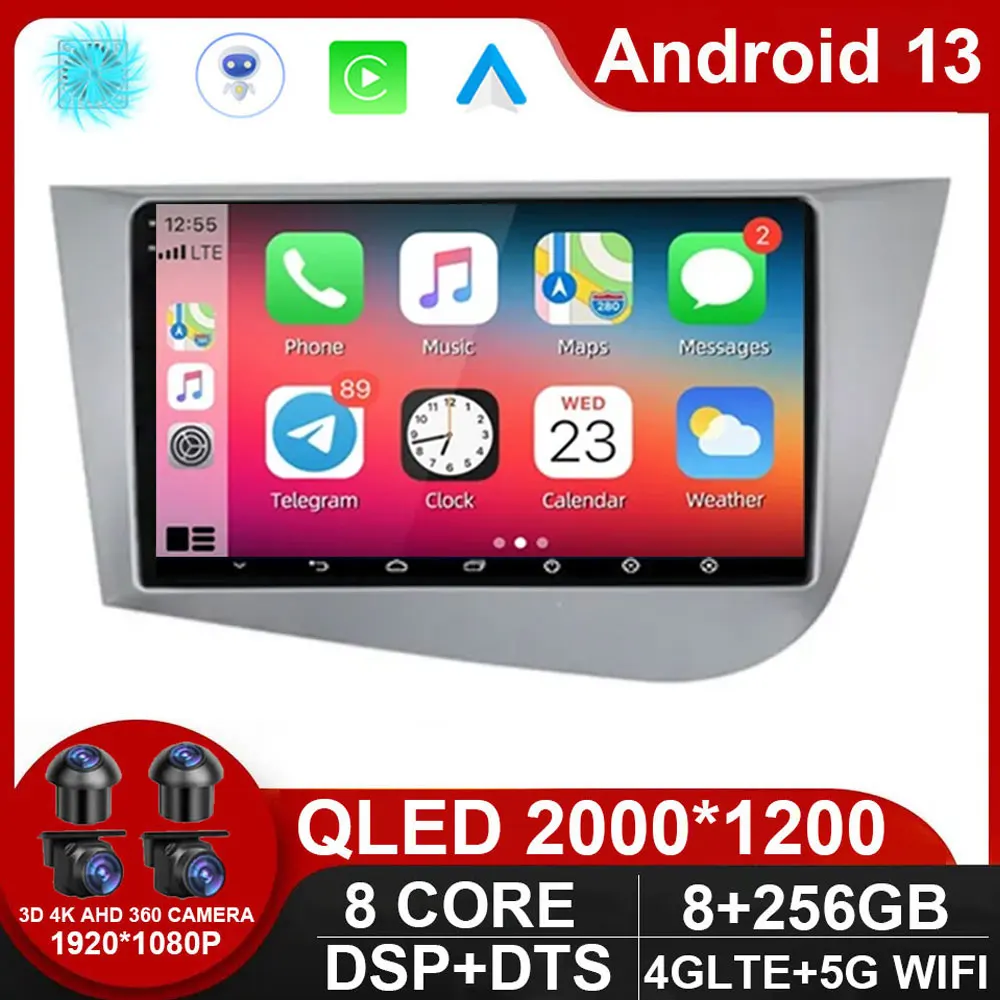 

Car radio For Seat Leon 2 MK2 2005-2012 Carplay Android 13 auto Qualcomm Car stereo Multimedia player 4G Wifi DSP RHD