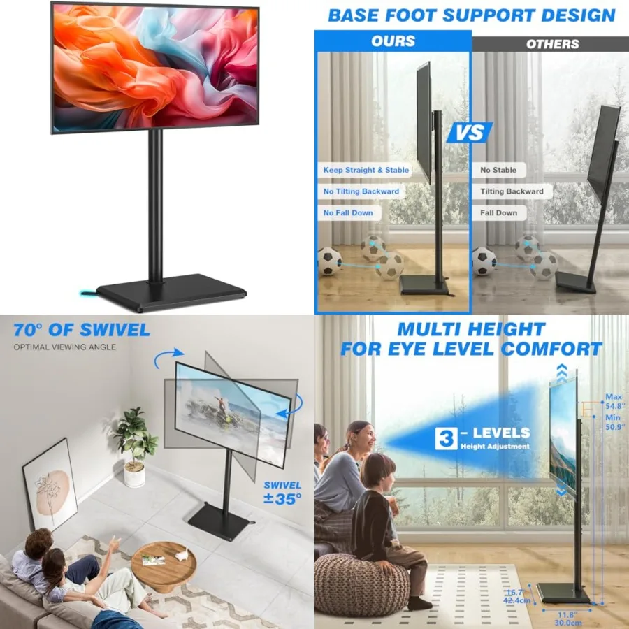 

Swivel Floor TV Stand with Mount for 32-60 inch TVs up to 88 lbs, Height Adjustable Tall TV Stand with Wood Base, Saving Space Design for Bedroom, Living Room and Corner, Max VESA 400x400mm