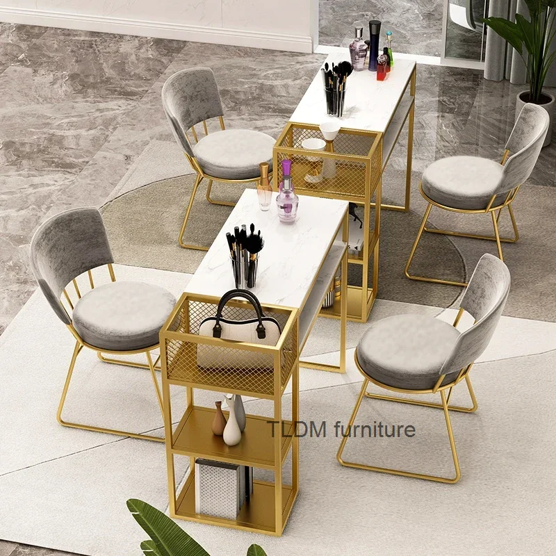 Design Metal Manicure Desk Simple Nordic Salon Modern Nail Table Minimalist Golden Make Up Mesa De Manicure Furniture HD50ZJ