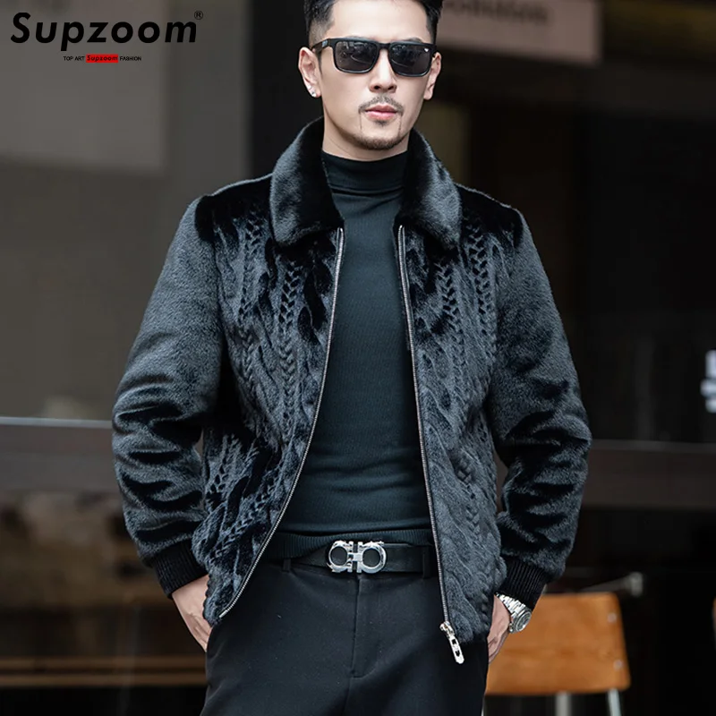 

Supzoom Новое поступление, модная зимняя теплая струящаяся куртка из искусственного меха норки с застежкой-молнией, мужская куртка с воротником-стойкой