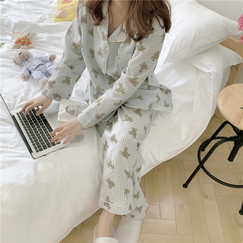 Korean Style Pajamas Ladies Spring and Autumn Long Sleeve 2024 New Sweet Students Can Wear a Girly Loungewear Set Outside