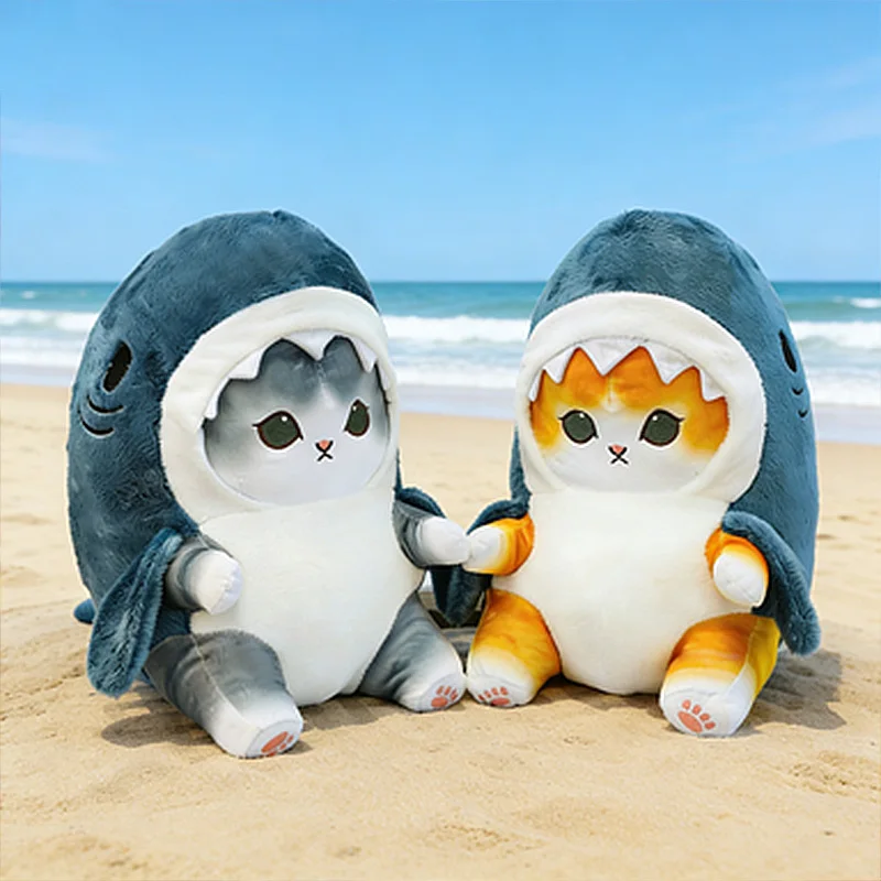Little Cat Wearing A shark Mask Plush Toy Stuffed Animals Cute Baby Stuffed Doll Mini Pillow Decor Soft Children Birthday Gift